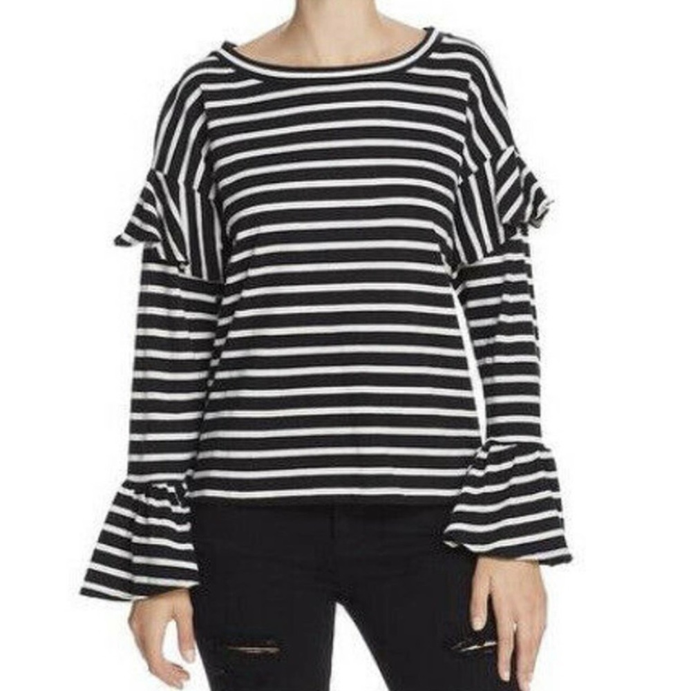 Sundry Double Ruffle Stripe Long Sleeve Shirt